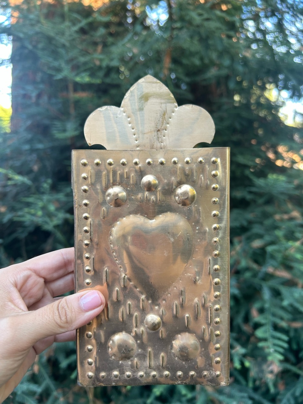 Vintage Swedish Brass Match Holder wall accent decor Heart Design